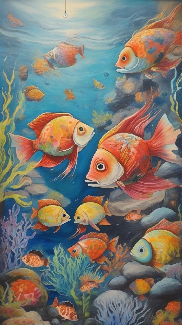 A_Painting_Of_A_Group_Of_Fish_Art & Illustration_9-16_91