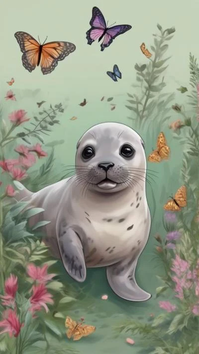 A_Seal_With_Butterflies_Flying_Around_It_Animals_9-16_12