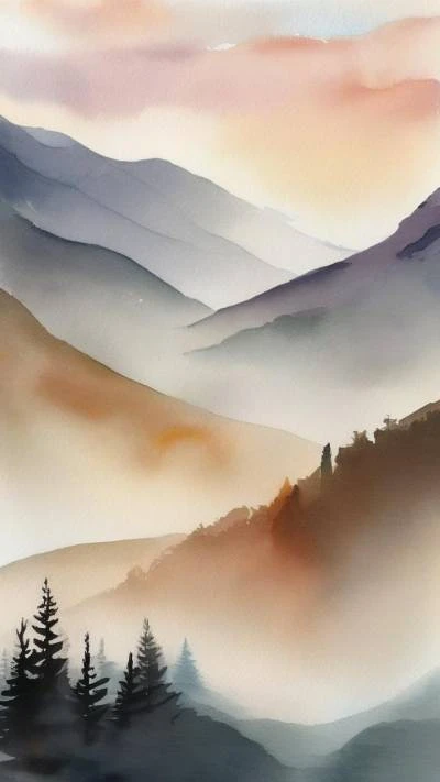A_Painting_Of_Mountains_And_Trees_In_Art & Illustration_9-16_16