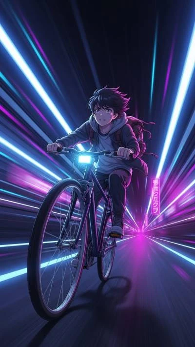 Anime boy on cycle