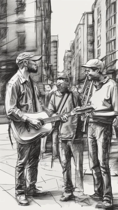 A_Drawing_Of_Three_Men_Playing_Instruments_Art & Illustration_9-16_153