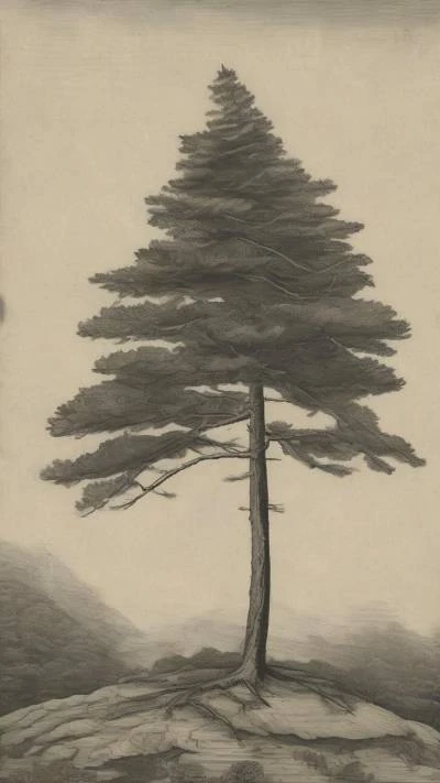 A_Drawing_Of_A_Pine_Tree_On_Minimalist_9-16_80