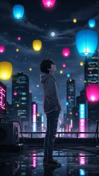 Anime boy watching stars