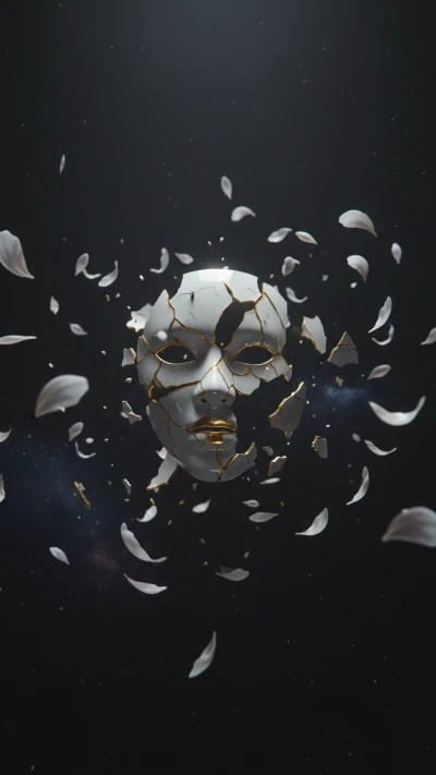 A shattered porcelain mask white gold