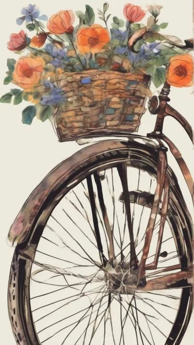 A_Bicycle_With_Flowers_In_The_Basket_Art & Illustration_9-16_88