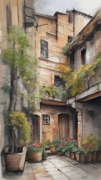 A_Painting_Of_A_Courtyard_In_The_Art & Illustration_9-16_154