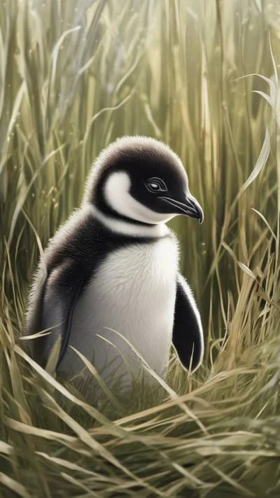 A_Baby_Penguin_In_The_Grass_Animals_9-16_21