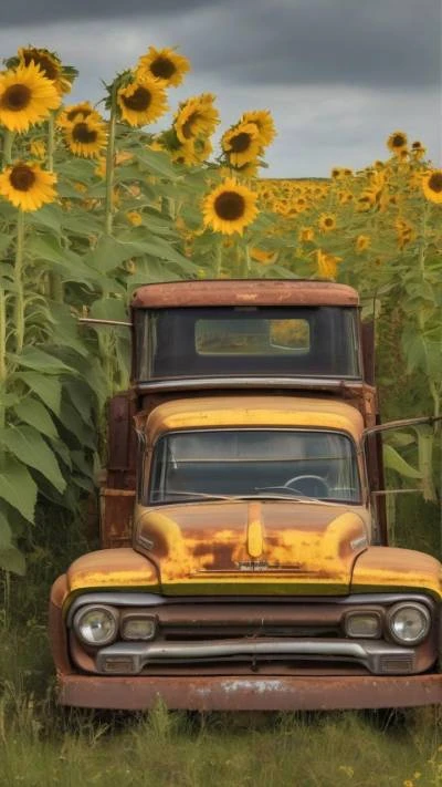 An_Old_Truck_In_A_Field_Of_Cars & Vehicles_9-16_51