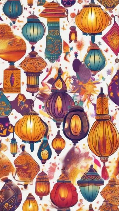 A_Pattern_Of_Lanterns_On_A_White_Seasonal & Holiday_9-16_08