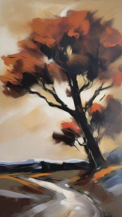 A_Painting_Of_A_Tree_With_Red_Art & Illustration_9-16_69