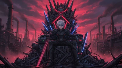 Anime boy sitting on a gothic throne