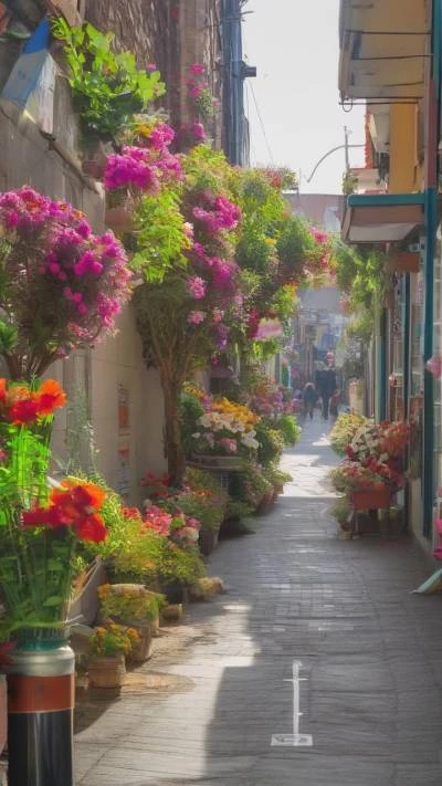 A_Narrow_Street_With_Flowers_And_Plants_Cities & Architecture_9-16_96