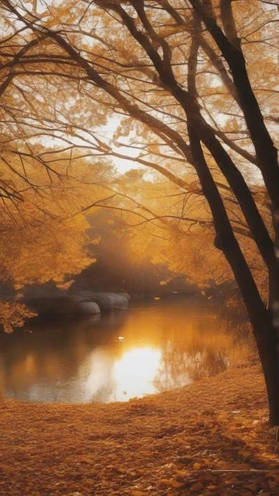 A_River_Surrounded_By_Trees_With_Yellow_Seasonal & Holiday_9-16_05