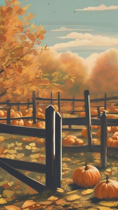 A_Painting_Of_A_Fence_With_Pumpkin_Seasonal & Holiday_9-16_63