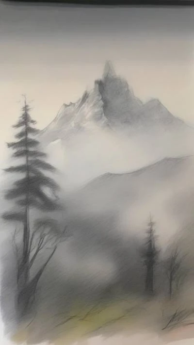 A_Drawing_Of_A_Mountain_With_Trees_Art & Illustration_9-16_125
