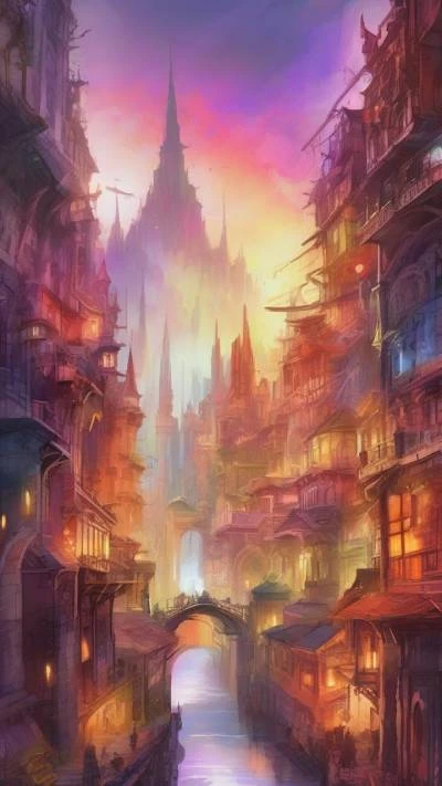A_Fantasy_City_With_A_River_And_Art & Illustration_9-16_160