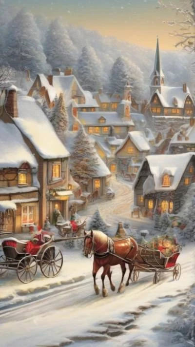 A_Christmas_Village_With_A_Horse_Drawn_Seasonal & Holiday_9-16_18