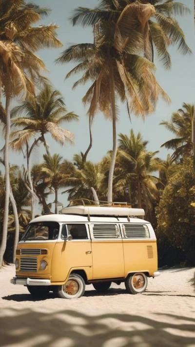 A_Yellow_Van_Parked_On_The_Beach_Cars & Vehicles_9-16_77