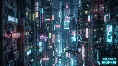 Cyber punk city buildings
