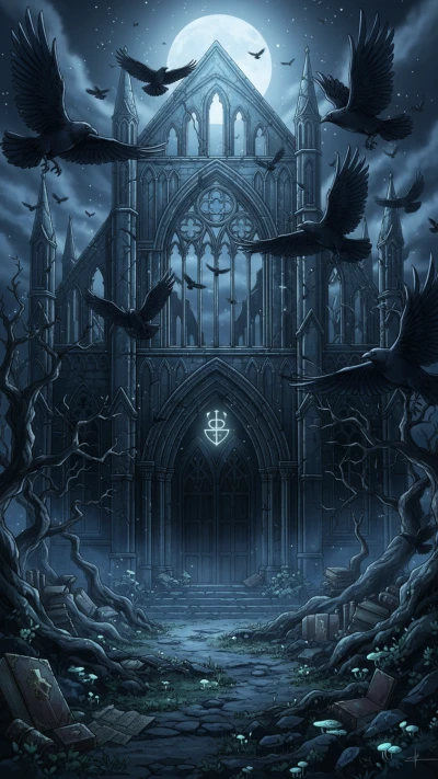 Gothic cathedral ruins and a boy