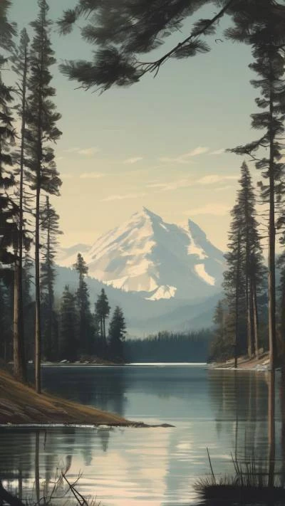 A_Painting_Of_A_Mountain_With_Trees_Nature_9-16_98