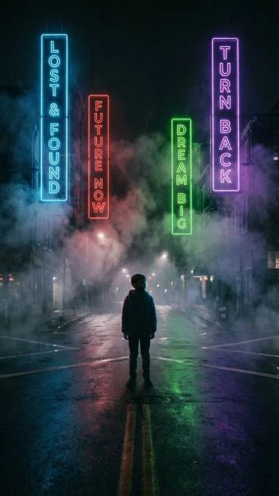 A boy standing middle of street